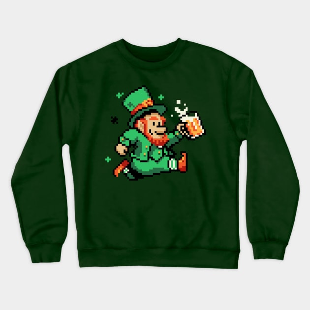 Leprechaun St Patricks Day Green Shirt Pixel Art Gamer Shirt Crewneck Sweatshirt by vo_maria